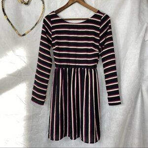 Everly Black Striped Long Sleeve Purple Off white Long sleeve Mini Dress Size S